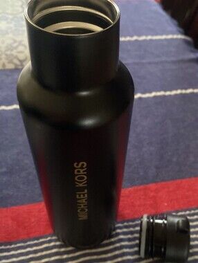 Michael Kors Matte Black Water Bottle with Gold Logo